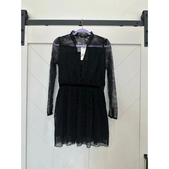 Zara Dresses & Skirts - NWT Zara Black Lace Mini Dress Long Sleeve Size S